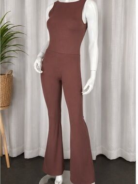 Scoop Back Ruched Jumpsuit in Brown